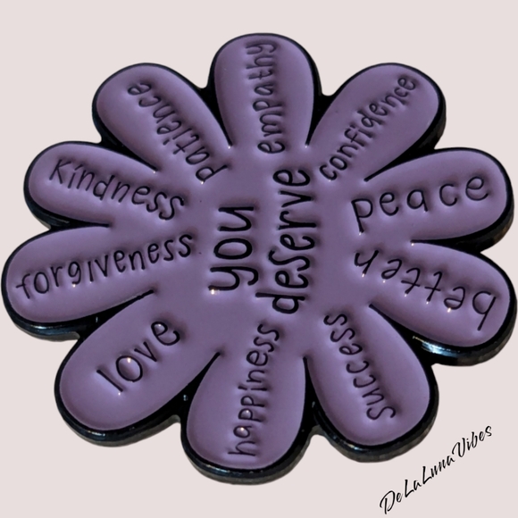 3/$12 "You Deserve . . . " Purple Flower Enamel Pin - Picture 2 of 4